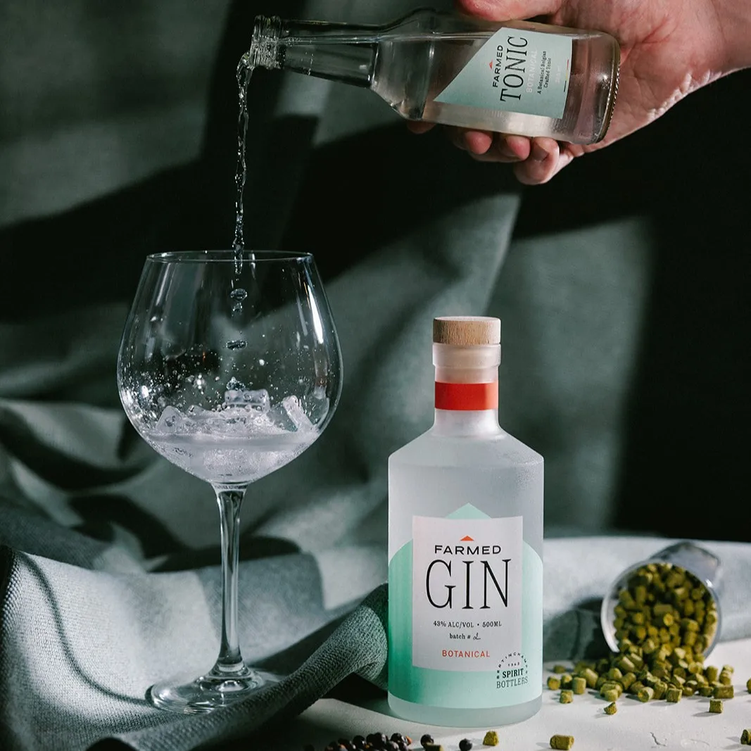 Botanical 3 x Gin Gift Box 1 Bottle 50cl Farmed Gin & 4 Tonic 25cl Bulk Gin Tonic Gift Package with Promotional Business Logo