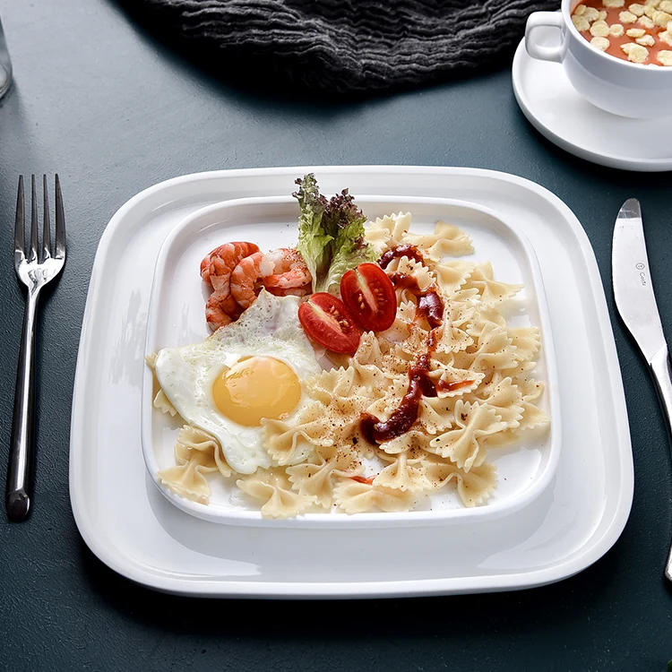 PITO HoReCa Steak White Square Dinnerware Dining Plate Set Porcelain Plate Plain White Catering Porcelain Plates Tableware