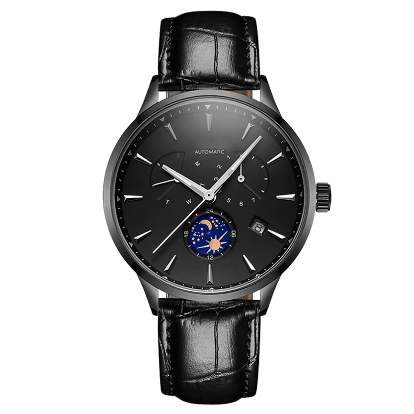 Custom stainless steel case calendar 24 hour show waterproof men automatic mechanical wristwatch