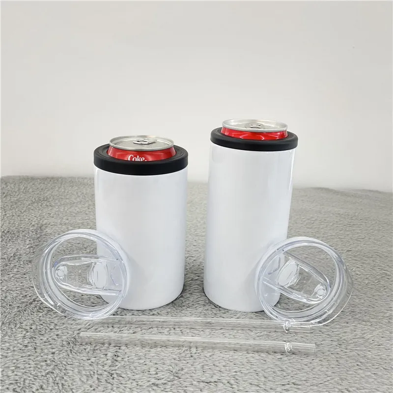 Newest stainless steel 12oz sublimation blanks slim fatty dual two purpose function Can Cooler and tumblers with two lids