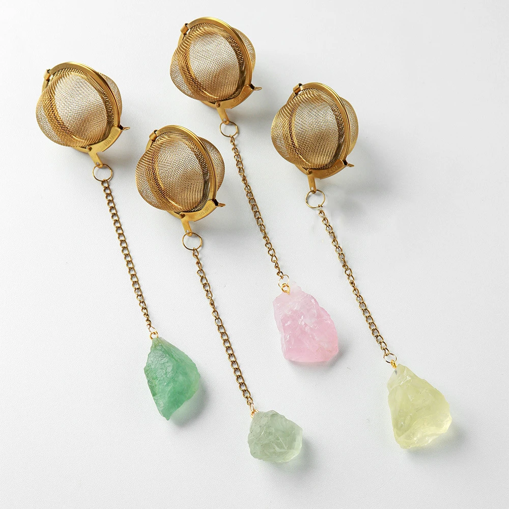 Натуральный лечебный Хрустальный чайный шар заварочный ситечко из нержавеющей стали с мелкой сеткой Чайный фильтр необработанного камня