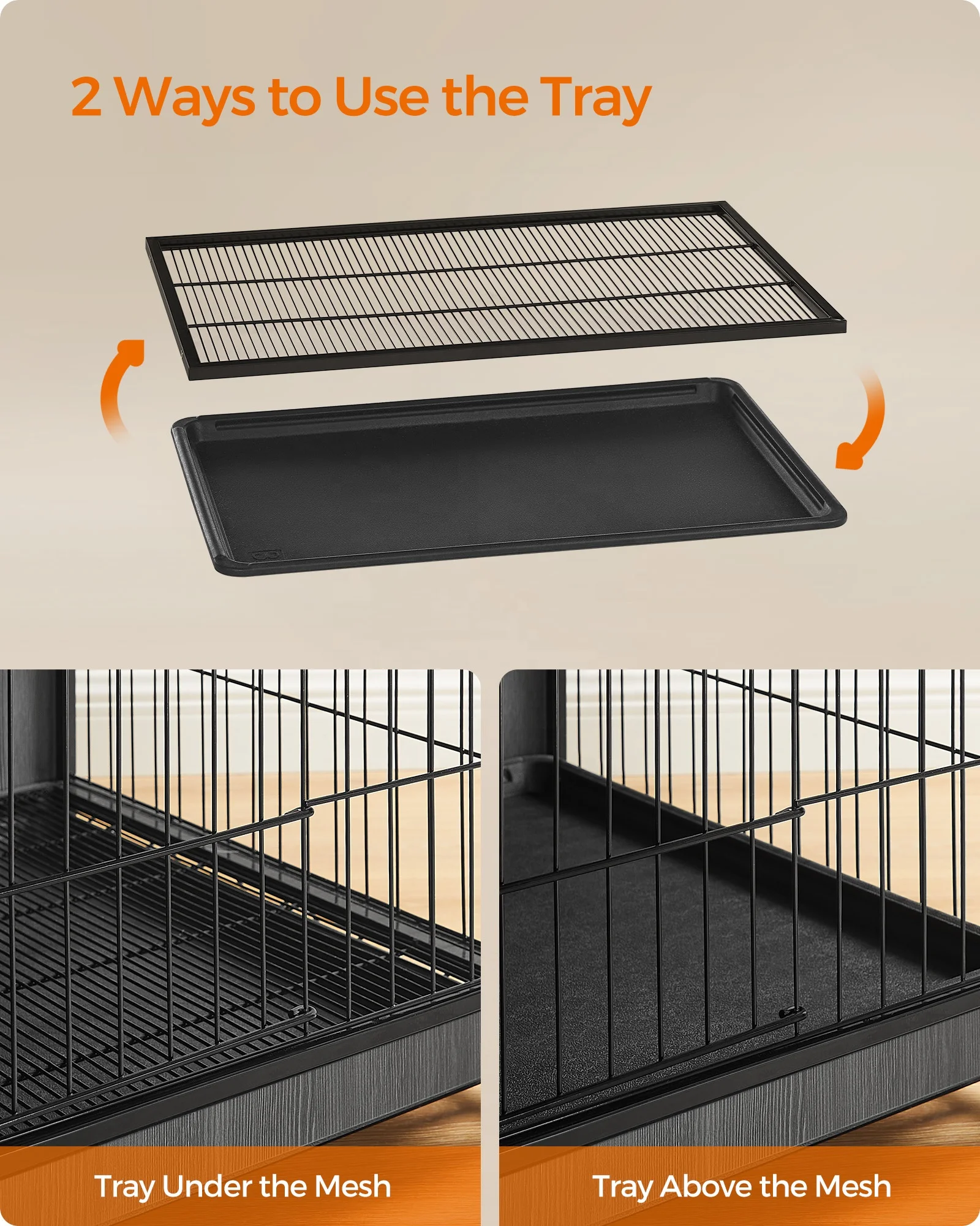 Feandrea Heavy Duty Large Dogs Cage Dog Crate Furniture Dog Kennel with Wooden Top