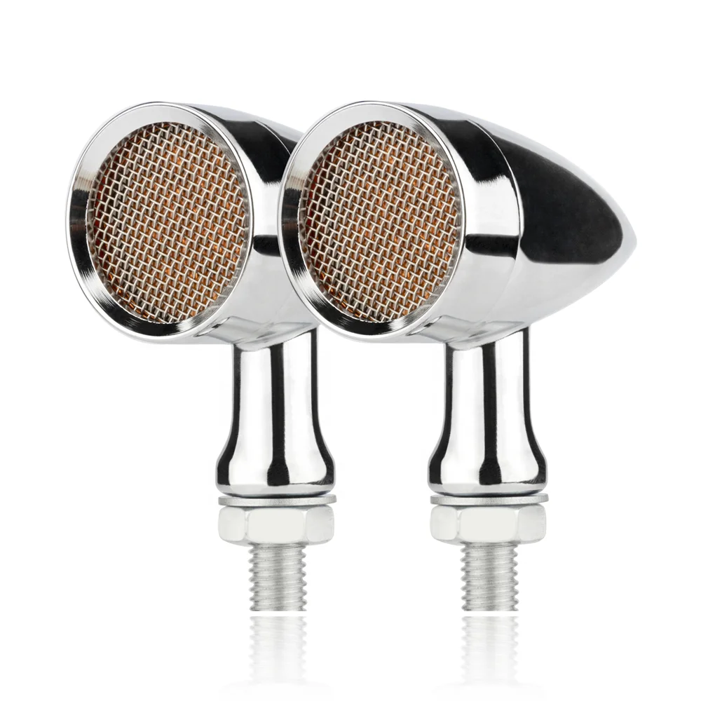 Waterproof Bullet Shaped Aluminum Silver Plating Motorcycle Indicators Lights LED Turn Signal Lamp