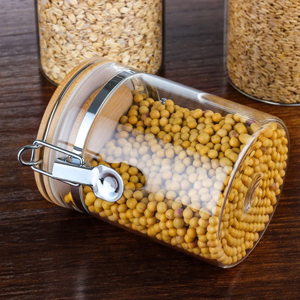 BPA Free Seal Tight High Borosilicate Glass Storaging Jar With Bamboo Lid With Buckle Lid