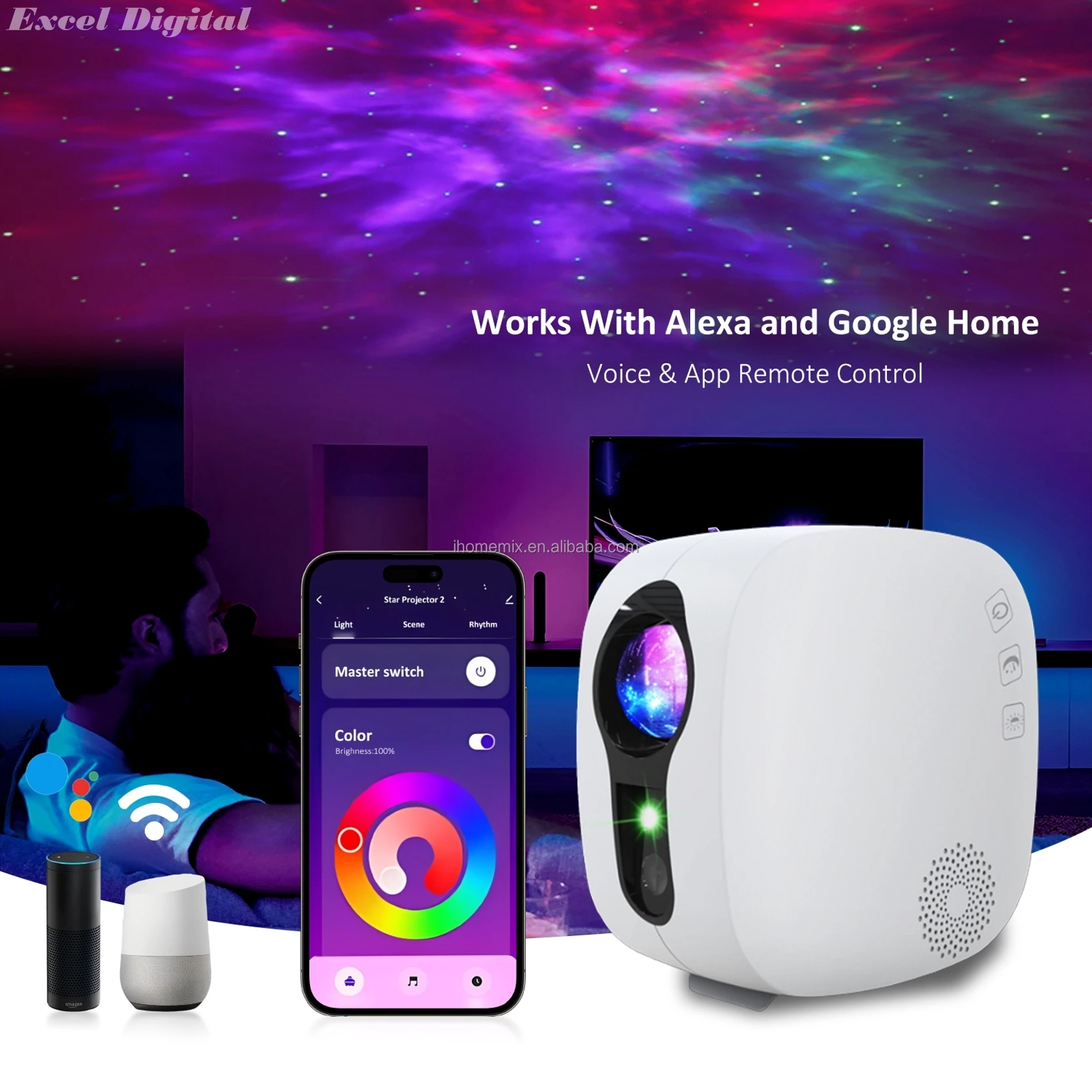 wifi smart star projector Led laser galaxy projector music night light starry sky moon wireless App control decor table lamp
