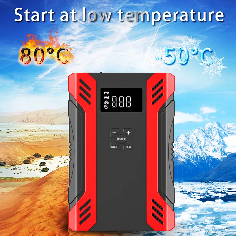 12V Universal Heavy Duty Jump Starter with Air Compressor / Portable 10000mAh High Power Battery Charger Jump Starter For Truck