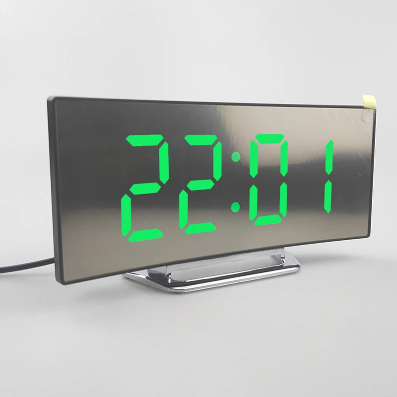6507 Temperature Snooze Function Home Decoration desktop Clock Curved LED Screen Alarm Clocks for Kids
