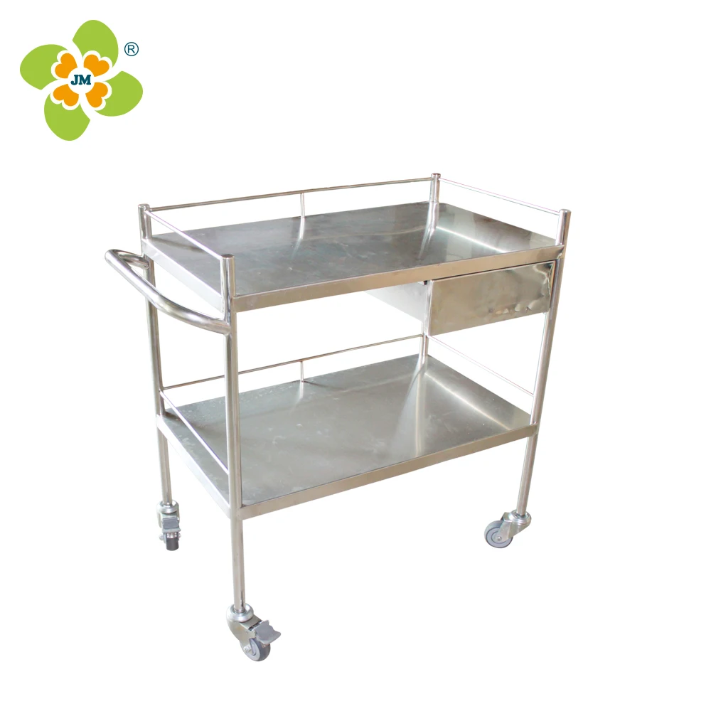 Economic stainless steel hospital medical trolley cart with wheels