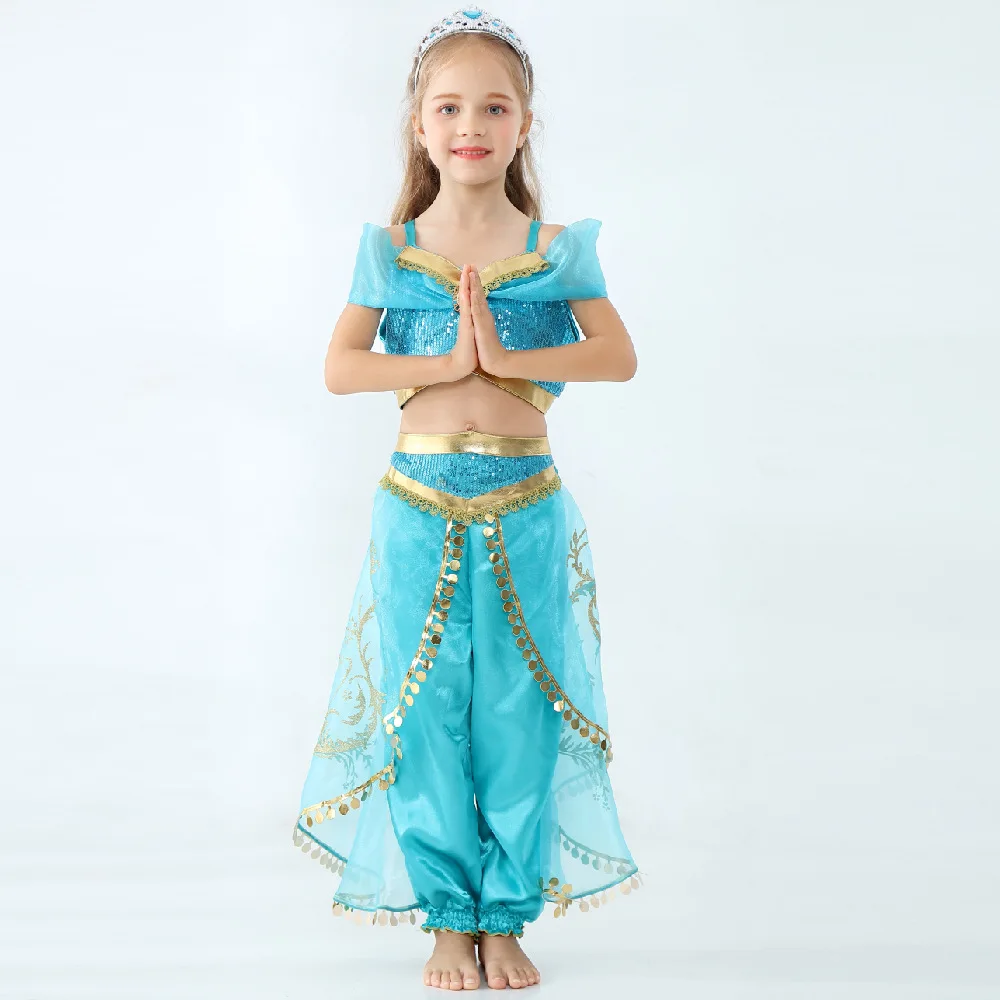 Детская одежда принцессы для маленьких девочек костюмы жасмина для девочек маскарадное платье костюм для вечеринки косплея платье