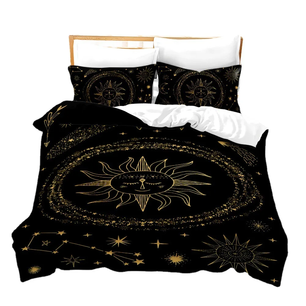 Sun Moon Comforter Cover Set Stars Space Psychedelic Duvet Cover Black and White Bedding Set 3pcs for Kids Boys Teens Microfiber