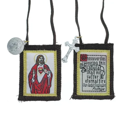 Wool Brown Catholic scapular pendant pink scapular catholic escapulario necklace with cross pendant