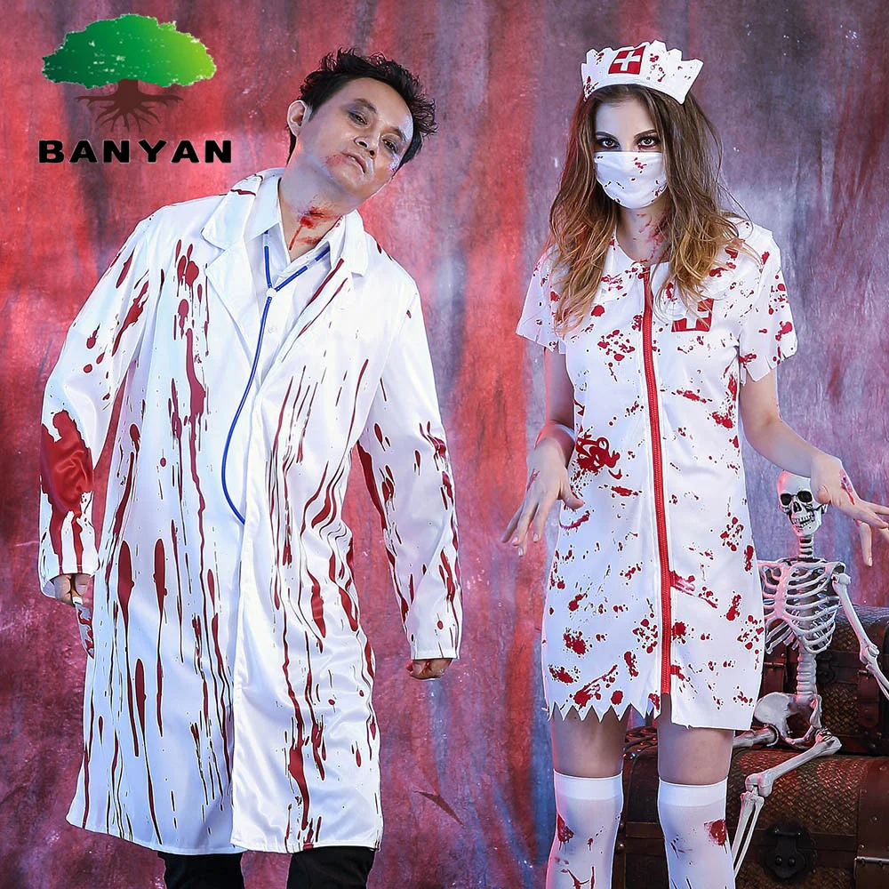 Girls Halloween Carnival Costume Horror Bloody Zombie Cos Female Nurse Cosplay Couple Uniform Clothing