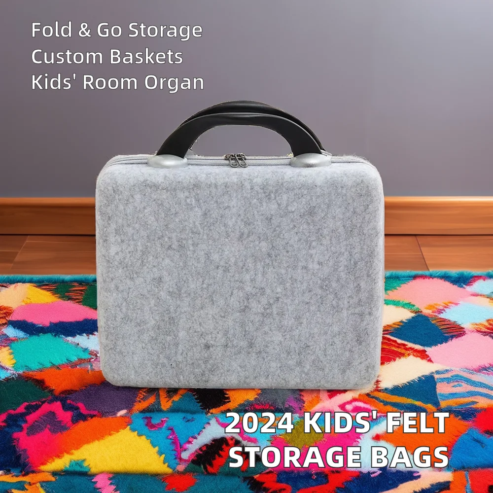 Lightweight Multifunctional Brown Felt Luggage Box Home Storage Organizer Bin with Ergonomic Rubber Handle for Closet