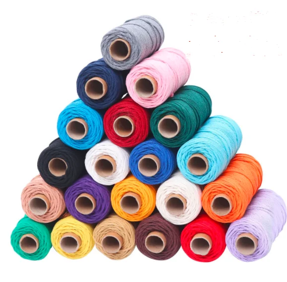 100 метров, оптовая продажа, разноцветный 4 мм витой хлопковый шнур для макраме