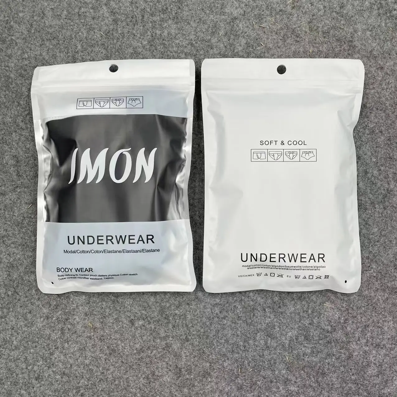 Low MOQ Custom Printed Front Clear Window Matte White Stand Up Clothing Underwear Socks Packaging Ziplock Bags