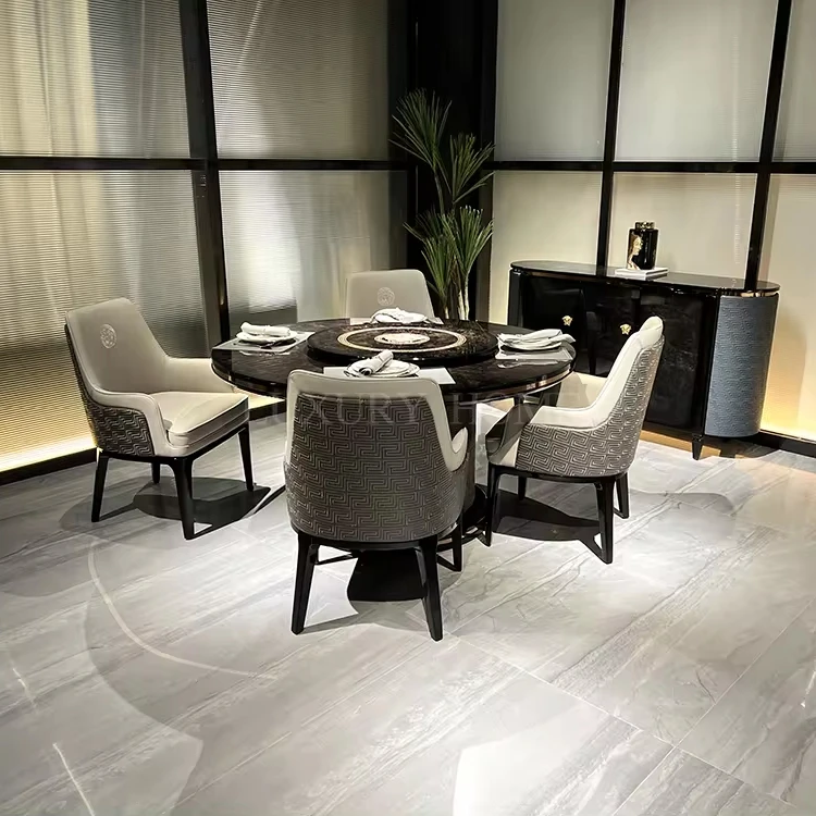 Italian high-end luxury designer fashion solid wood round dining room furniture set modern dining room sets with 6 chairs