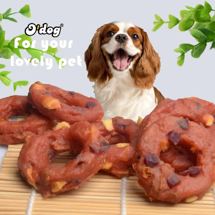 Factory wholesale Private label Duck Fruits Vegetables Doughnut dog biscuits Duck dog snack circle snack for dogs