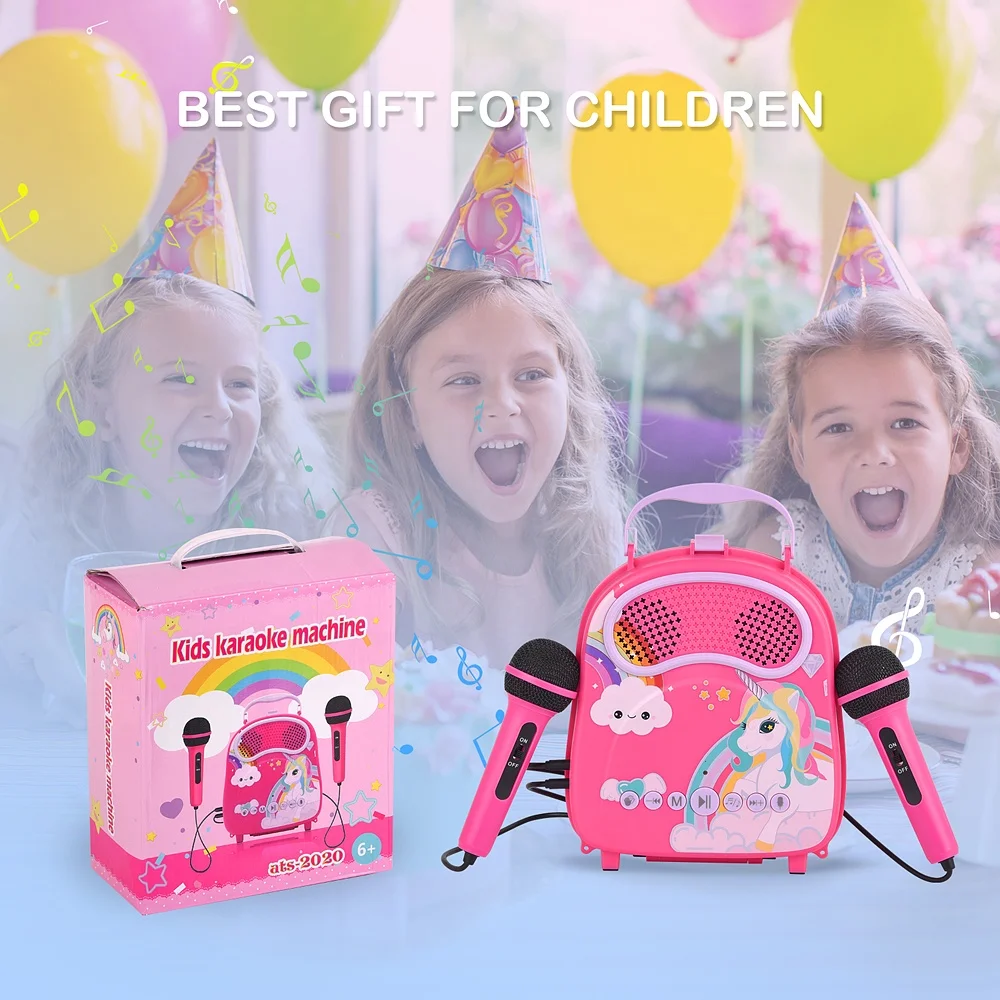 New Arrival Child Toy Musical Instrument Music Electric Player Toy 2 Microphone Kids Karaoke Wireless Microphone Speaker