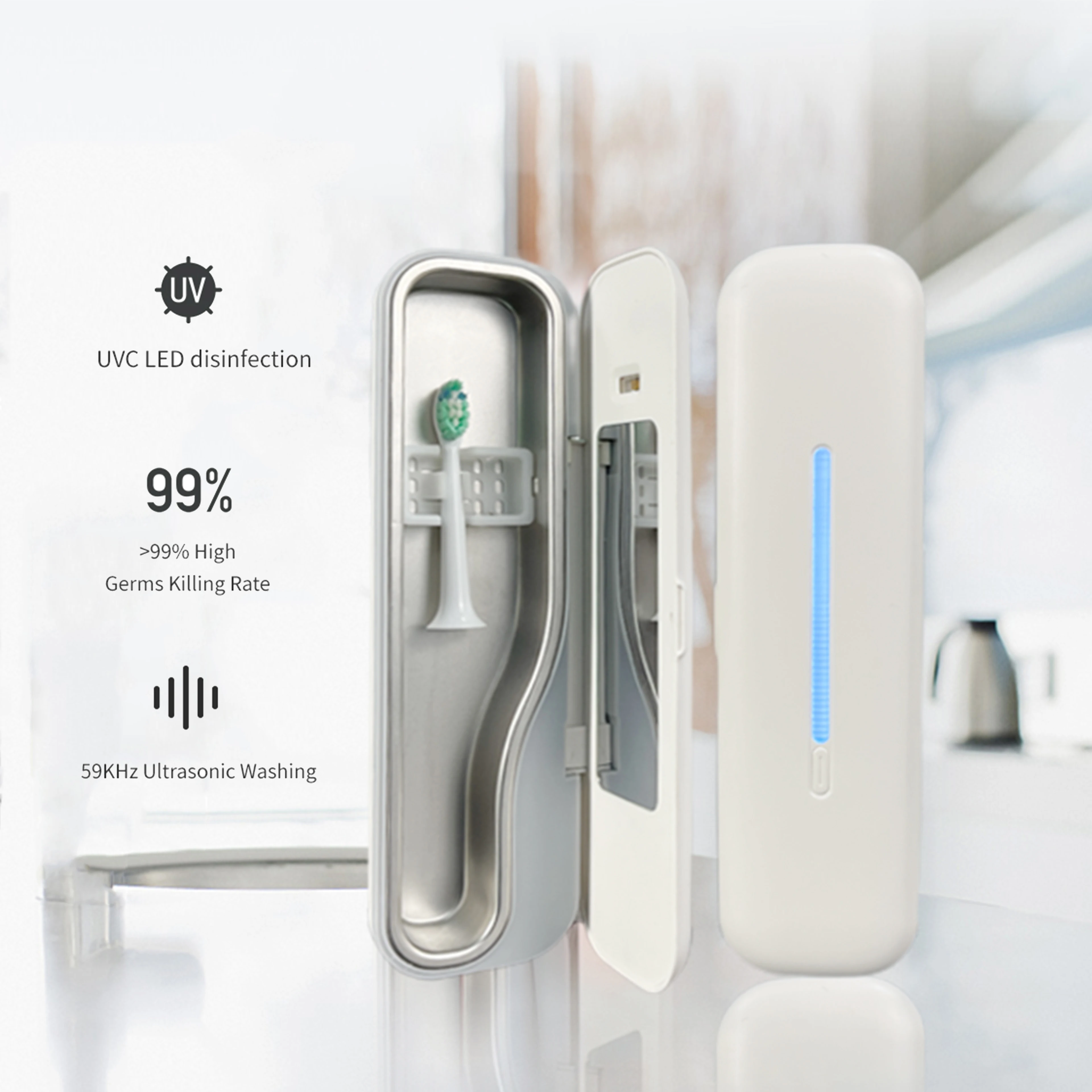 High Frequency Vibration UVC LED Light Multifunctional Disinfection Box for Watch Beauty Brush Toothbrush ultrasonic Cleaning