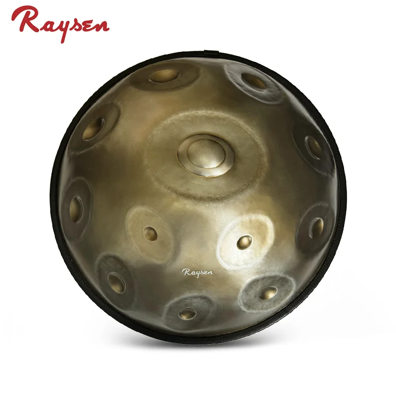 Raysen Master Series Bottom Handpan 12+4 notes D kurd with free bag 440 HZ Stainless Steel Retro silver Handpan