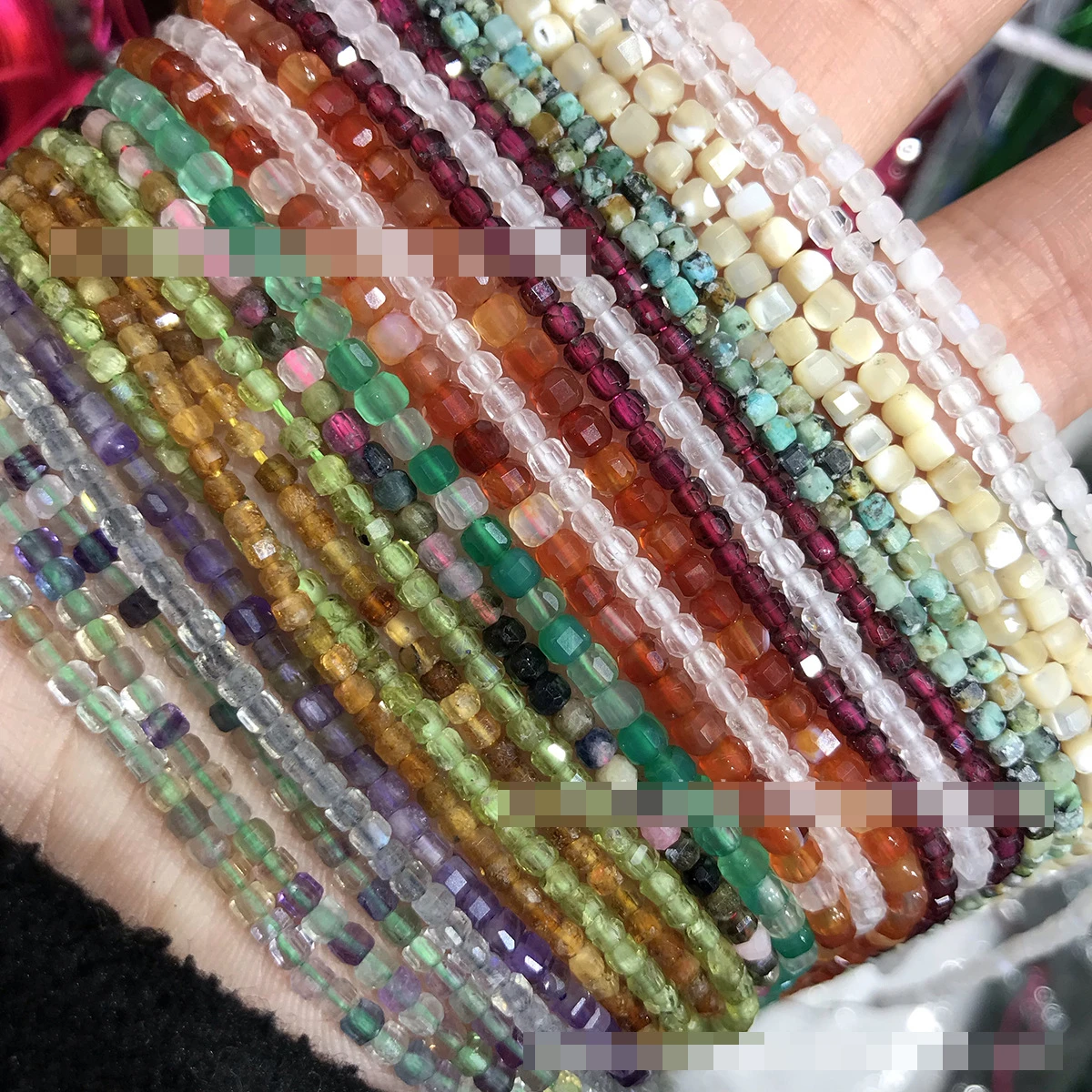 Wholesale 2-3mm Natural stone crystal square beads amethyst protein Green Gold diy jewelry accessories