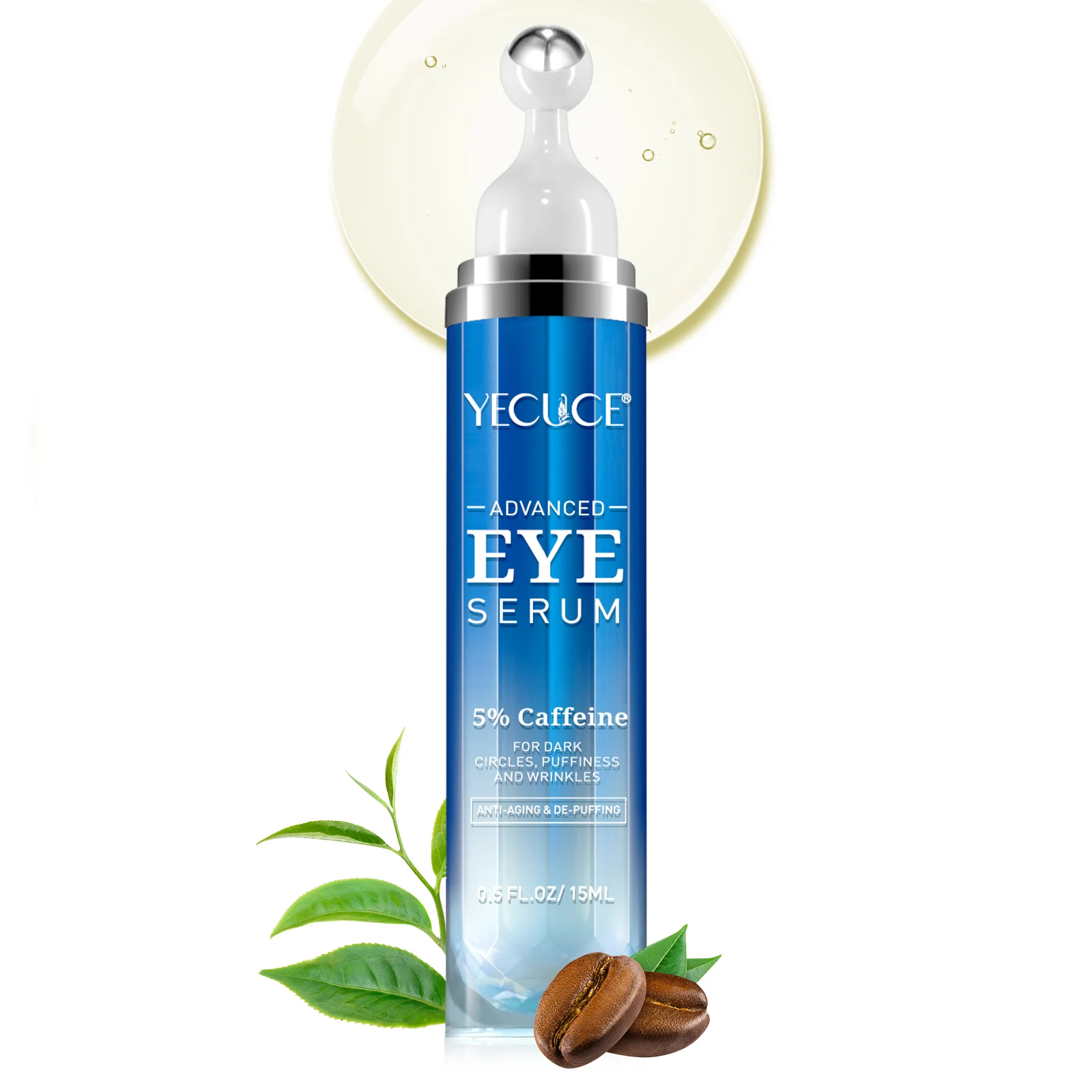 YECUCE hyaluronic acid anti aging eye contour serum roller 360 dark circle eye wrinkle puffy bags retinol caffeine eye serum