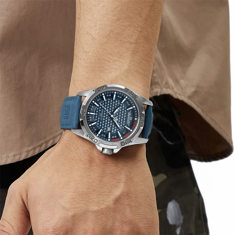 NAVIFORCE 8023 Men Casual Sport Quartz Watch Calendar Wrist Watch for Men Genuine Leather Water Male Clock Relogio Masculino