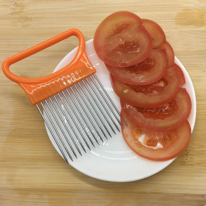Cutting Safe Aid Holder Vegetables Fruit Slicer Tomato Cutter Stainless Steel Onion Needle Onion Fork For Kitchen Accessories