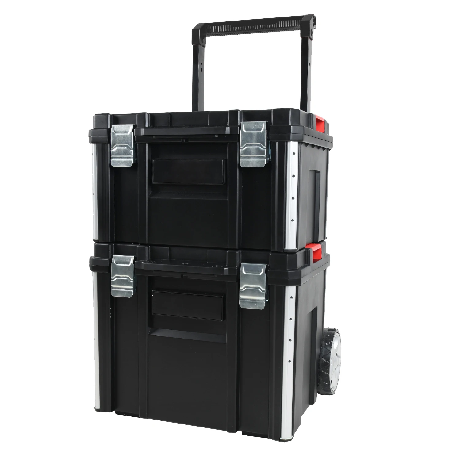 Vertak 3pcs tool storage plastic roller stacking modular toolbox set stackable tool box with wheels