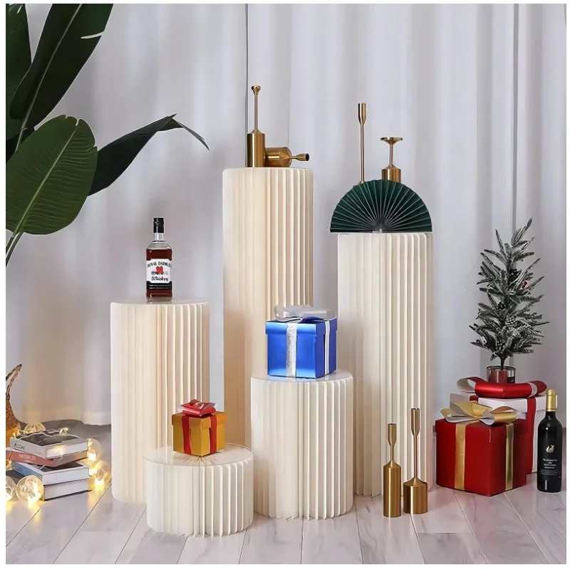 Recycled Paper Cylinder Pedestal Stands  Wedding Vase, Foldable Cardboard Display Stand for Birthday Party decoration