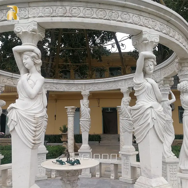 Greek Style Outdoor Garden Large Marble Gazebo with Figure Statue