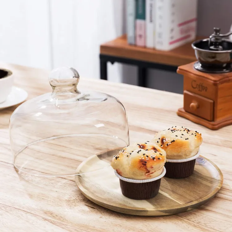 8 inch lead-free glass lid for cake food plate with glass lid Cake cover Dessert Round Centerpiece Glass Dome With Lid