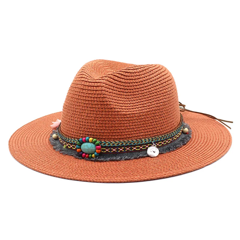 New Style Cowboy Folk-custom Summer Unisex Outdoor Leisure Wide Eaves Hats Sunproof Panama Hats Woven Straw Hats