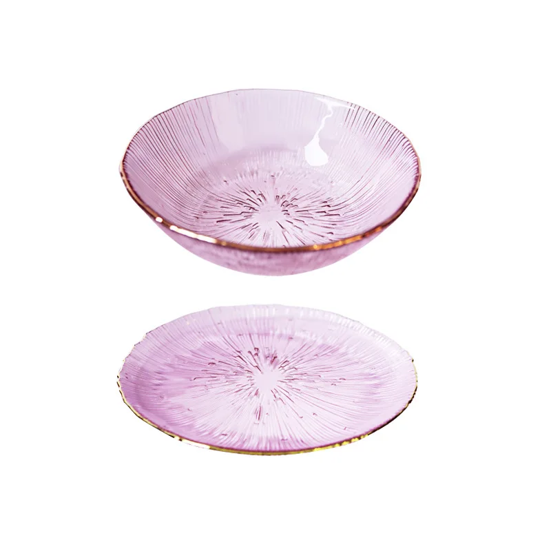 Japanese Style Fireworks Bowl and Dish Set for Home Use Colorful Glass Bowl Fruit Plate Dessert Transparent Tableware