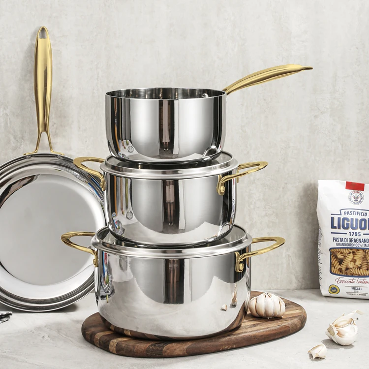 Top Selling Customizable General Stove Kitchen 7 Pcs Triply Stainless Steel Cookware Soup Sauce Cooking Pots Cookware Sets