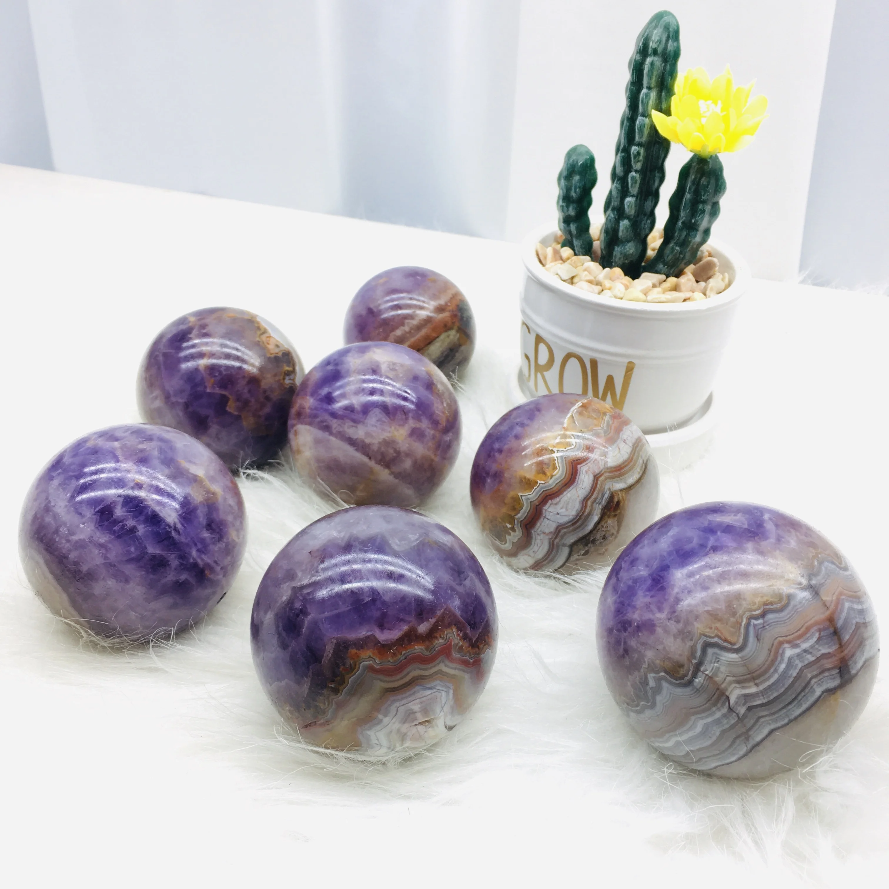 Wholesale natural Crazy Lace Agate Sphere healing Mexico Agate Amethyst Sphere For Decoration