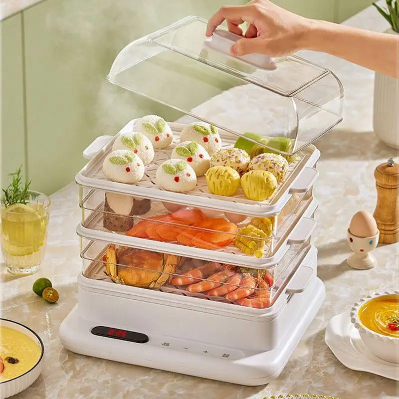 Electric Vegetables Steam Cooker 3 Layers 34L 800W Big Home Dim Sum Dumpling  Bun Warmer Electric Steam Cooker Food Steamer