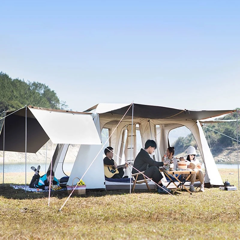 Two Rooms And One Hall Fully Automatic Quick Opening Aluminum Pole Thickened Black Glue Full Cover Rainproof Camping Tent