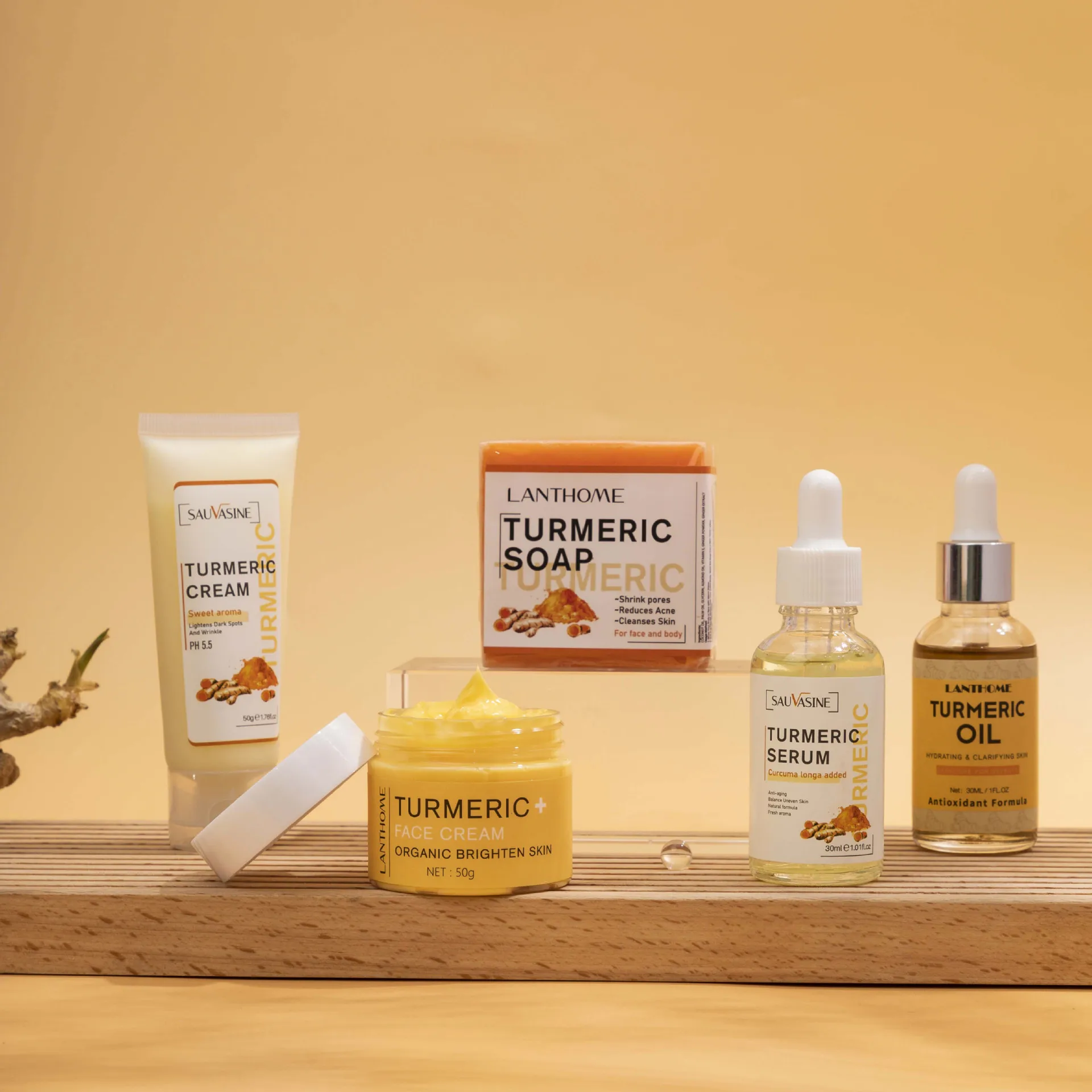 Turmeric series skin care 5-piece set  Cream Serum Cleanser Soap cleanser  Facial treatment Refreshing skin