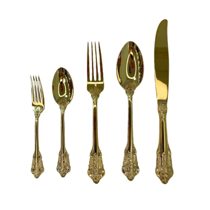 Royal Nordic Court Style Gold Plated Stainless Steel Cutlery Set Spoon Fork Knife Flatware Set For Hotel Wedding