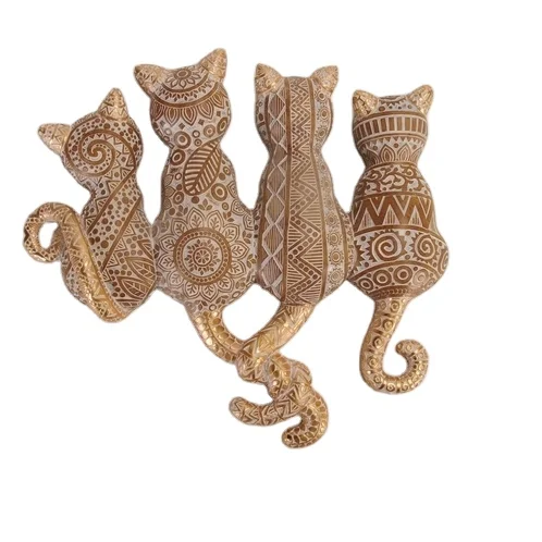 Resin home decorations resin animal figurines four units colors cats group wall hanging sculptural gifts