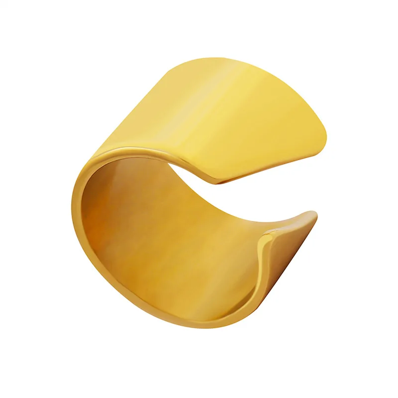 Hip Hop Wide Metal Glossy Open Ring stainless steel signet ring joyeria anillos joyas 18K gold plated stainless steel jewelry