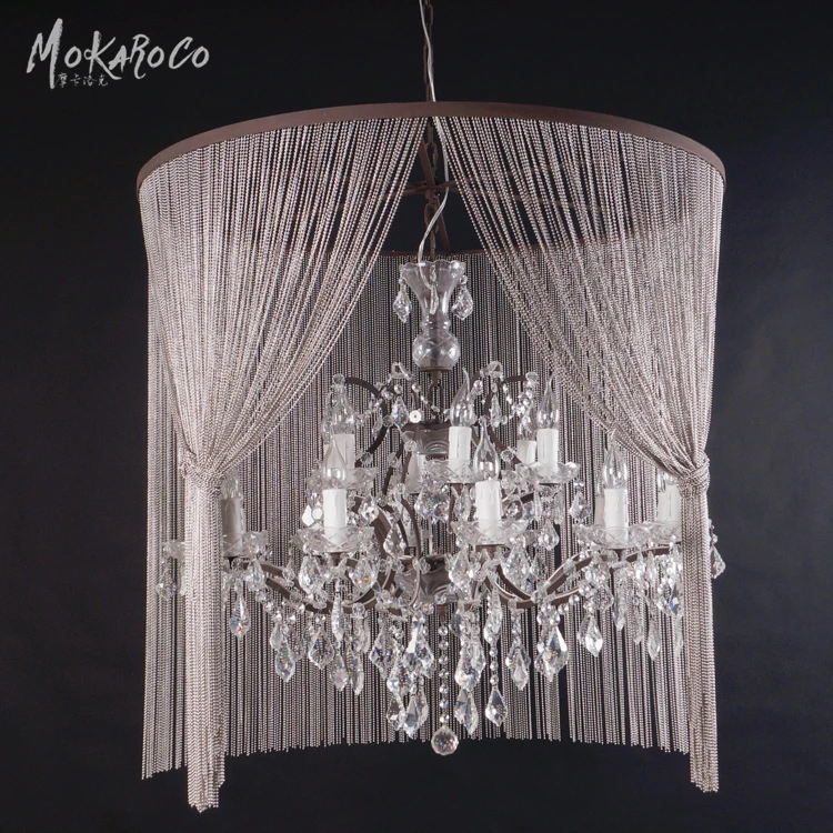 retro vintage iron unique design ceiling light bead curtain decoration wedding rust crystal chandelier