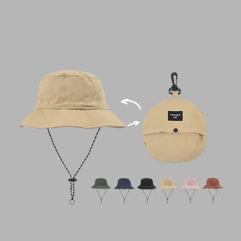 Foldable fisherman hats custom logo quick dry polyester bucket hat with string