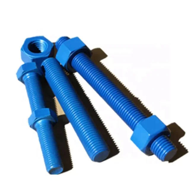 High Quality High Temperature Chemical Resistance Teflon Coated Threaded Rods Bolts Blue PTFE Plated Threaded Rods