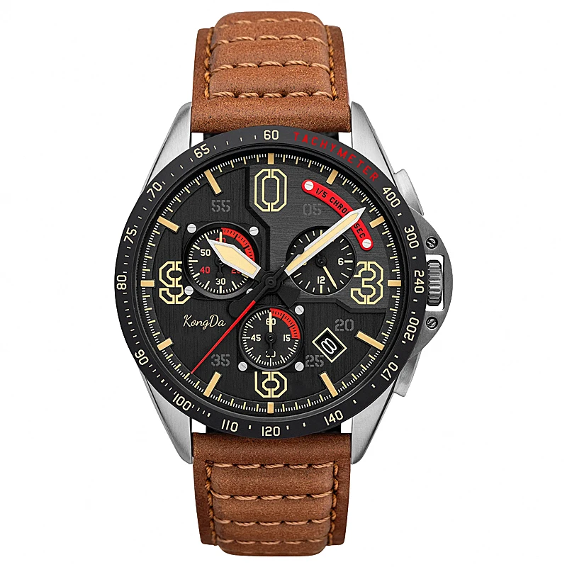Leather Engine Man Watch Stainless Steel Band Chronograph Watch Luminous Hands Analog Quartz Watches for Men