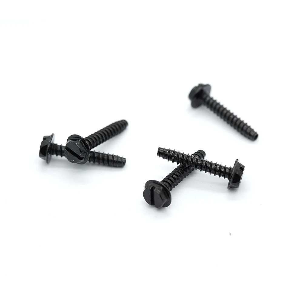 High Quality 18-8 SS Plain and Slotted Hex Washer Head Screws Black ZINC Slotted concave hex collar screws