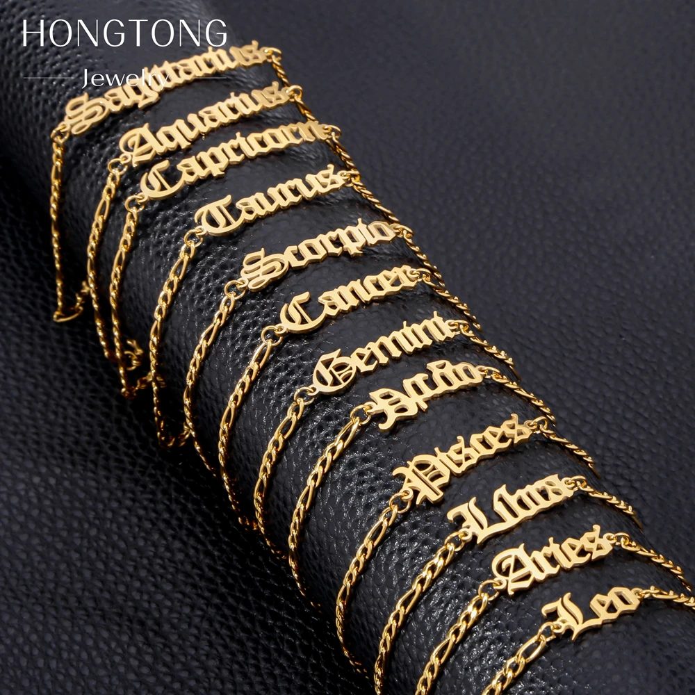 Hot Sale Zodiac Bracelet 18k Gold Plated Stainless Steel Vintage Zodiac Anklet Jewelry Bracelet for Personalized Women