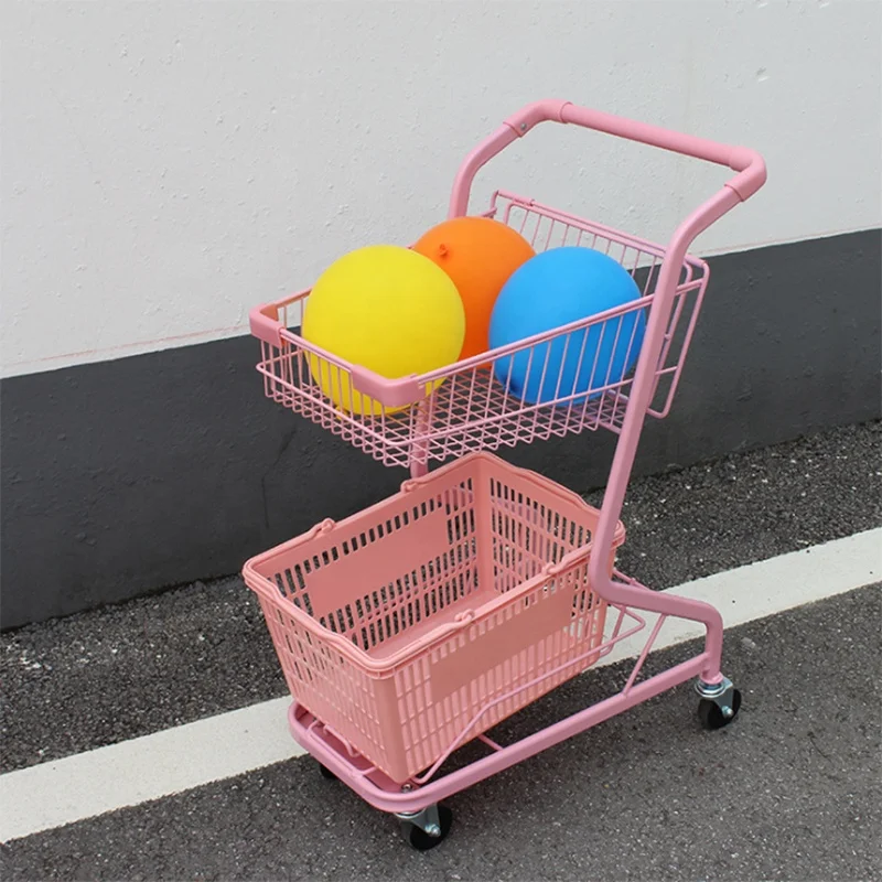 Wholesale Supermarket Trolley Metal Supermarket Shopping Hand Basket Cart Trolley With 2 Basket
