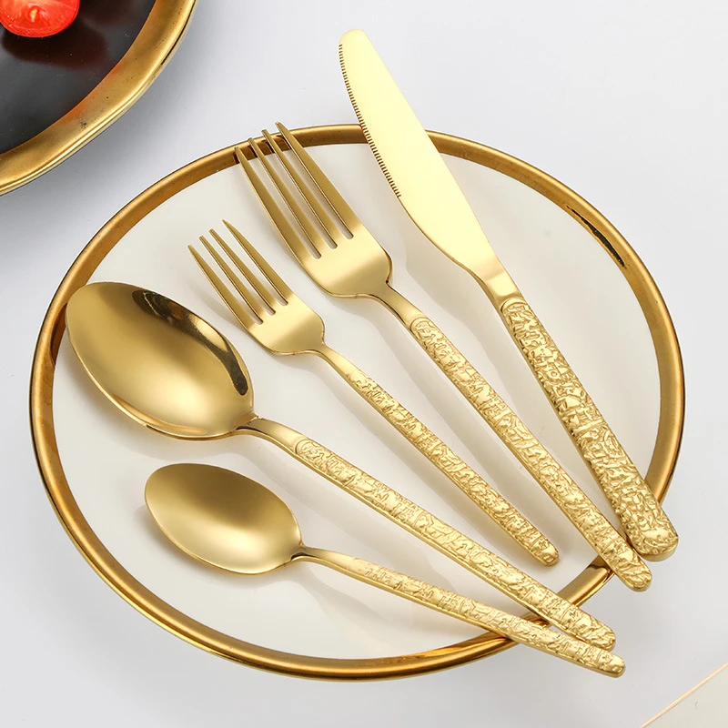 Luxury Knife Spoon Fork Set Royal Stainless Steel Flatware Sets Restaurant Golden Cutlery Wedding Gold Cutlery Set